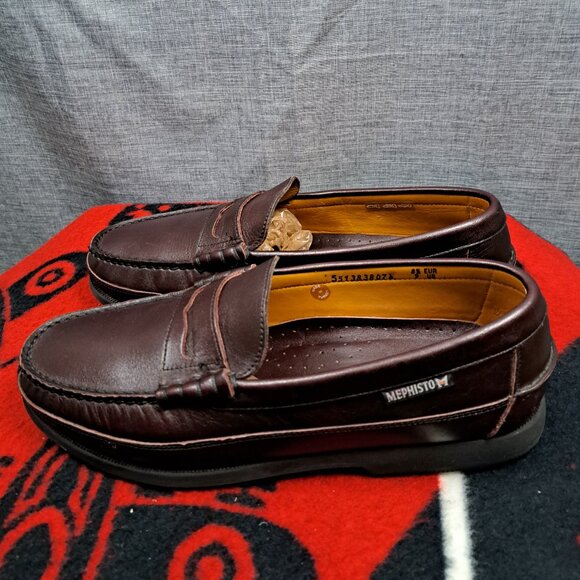 Size 9 Mephisto Spinnaker Cap Vert Men Penny Loafer Boat Shoes Burgundy - Picture 1 of 11